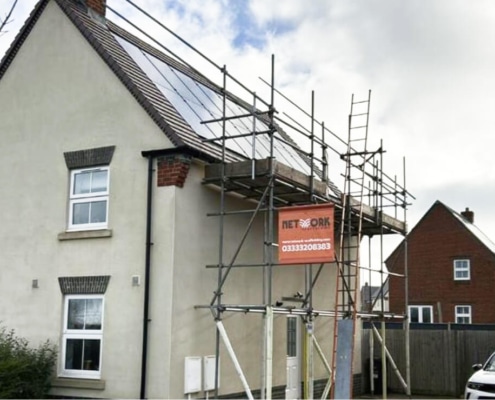 House side scaffolding for solar installation